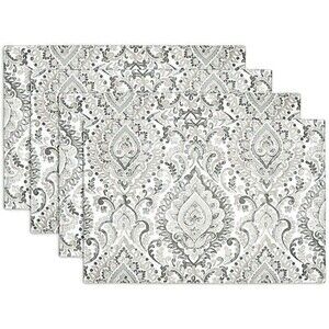 Watercolor Damask Indoor Outdoor Placemats Set of 4 Gray Paisley Beach Summer